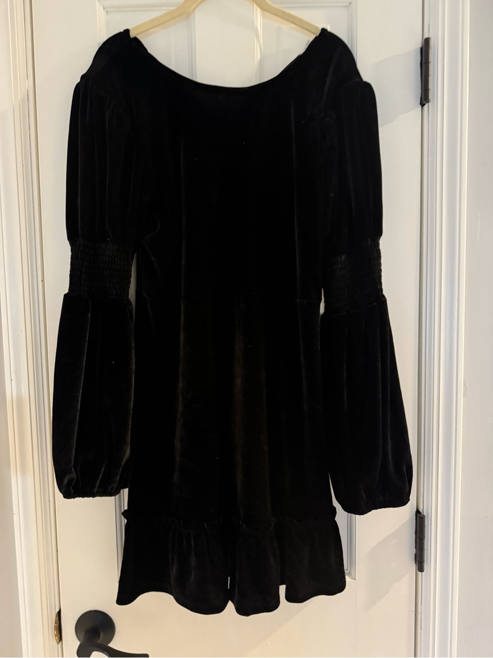 miami Black Velvet Long Sleeve Ruffle Mini Dress